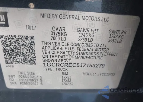 2018 Chevrolet Silverado 1500 1Lt from USA, damaged, VIN 1GCRCREC5JZ153279